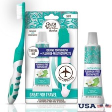 Folding Travel Toothbrush W/ Built-in Cover  Hydroxyapatite Toothpaste New