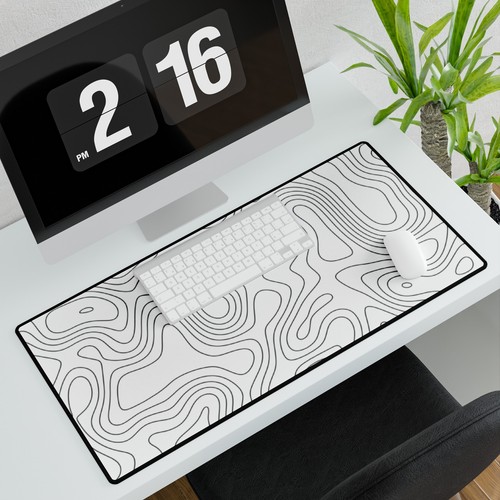 Gaming Mouse Pad Topographic White Print - Picture 2 of 5