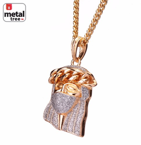 Mask Crown Jesus Pendant Men's Hip Hop 14K Gold Plated 20" Cuban Chain Necklace - Picture 5 of 9