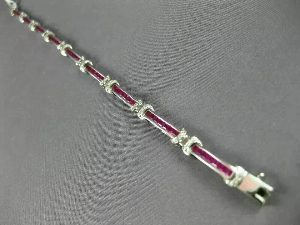 Brazalete de tenis de diamantes rubí rosa creado en laboratorio por princesa de 6 quilates enchapado en oro blanco de 14 quilates Foto 2 de 4