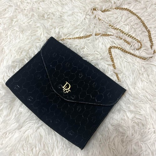 CHRISTIAN DIOR Chain Shoulder Bag Logo Hardware Canvas