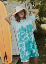 ANTHROPOLOGIE T.La BLUE TIE-DYE SHORT SLEEVE HEIDI MOCK NECK TEE DRESS Sz S