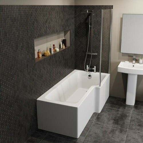 Modern Bathroom Suite 1600mm LH/RH L Shaped Bath Screen Toilet Basin & Pedestal - Picture 4 of 34
