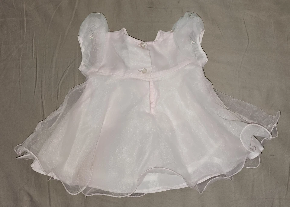 Vestido Jessica Ann Formal Tul Rosa Volantes Bordado Flores Mangas Abullonadas 3-6M Foto 2 de 4