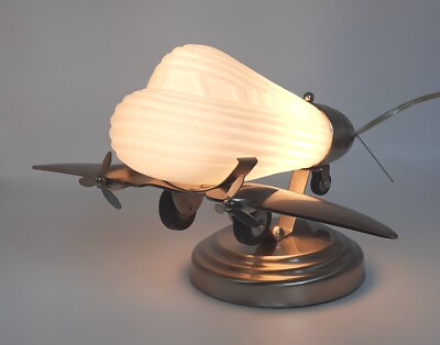 Frosted Glass Airplane Table Lamp With Chrome Base Art Deco | eBay