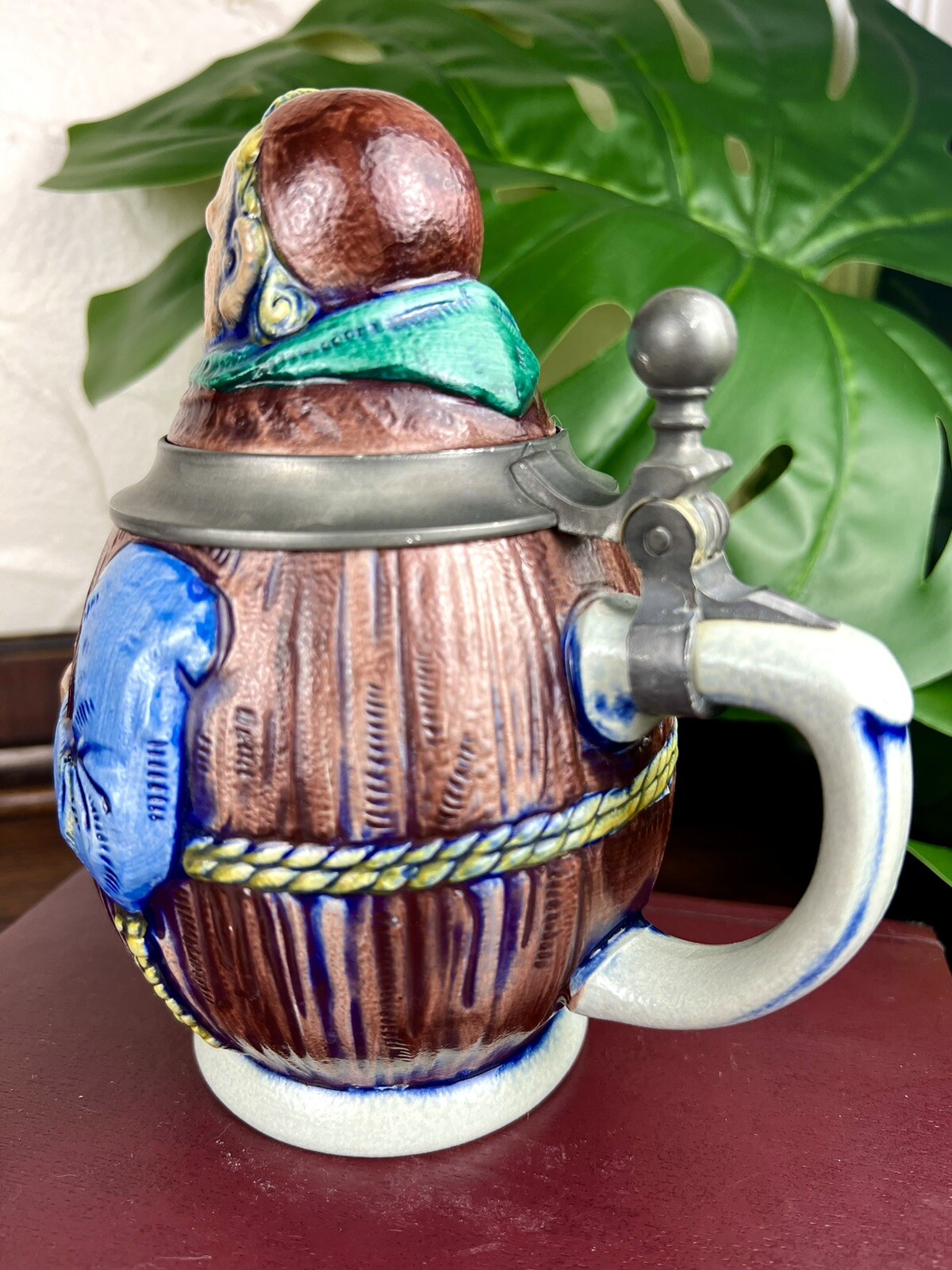 Vintage Lidded Gerzit Gerz Beer Stein Friar Monk Book Bible Germany Stoneware