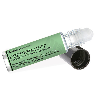 Aromine Peppermint Essential Oil Roll On, Pre-Diluted 10ml