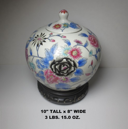 LOW PRICE! LRG VNTG FAMILLE ROSE "BLACK FLOWER" PORCELAIN MELON GINGER JAR w LID - Picture 24 of 24