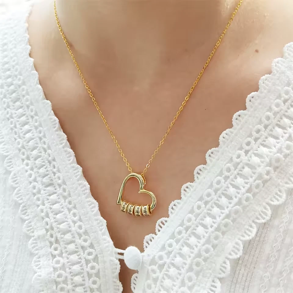 Personalizado 1-5 Grabado Nombre Dije Collar Corazón Colgante Joyería Oro Plata Foto 2 de 4