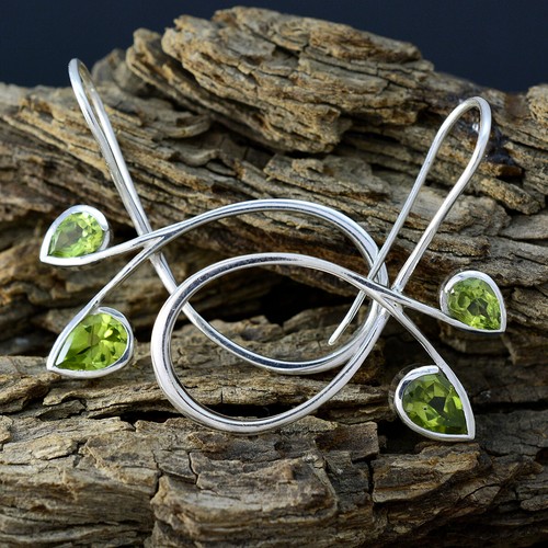 Superb Earring Peridot Earring Anniversary Jewelry Homemade Silver Earring US - Picture 4 of 17