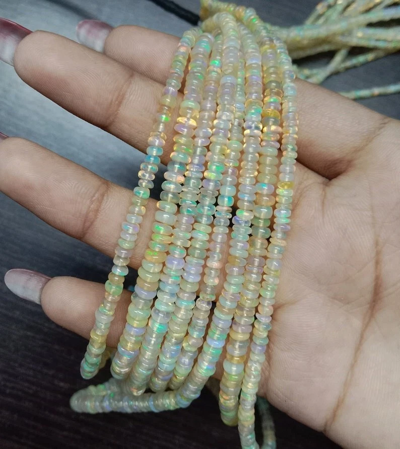 正品 Fire Opal 光滑圆形宝石串珠 3-4 毫米手工项链 18 英寸 — 第 2/4 张图片