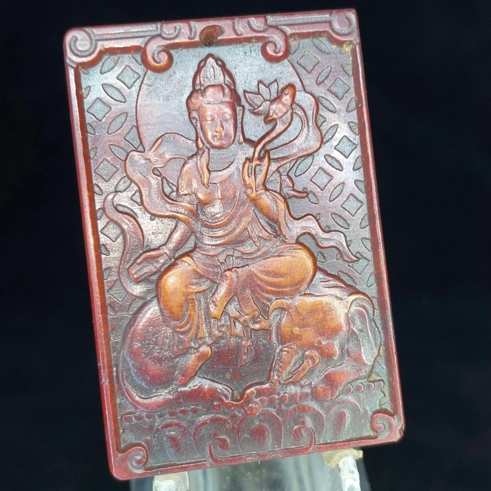 China Rojo Hetian Jadeíta Tallado a Mano Colgante Collar Estatua Bodhisatt A206 Foto 2 de 4