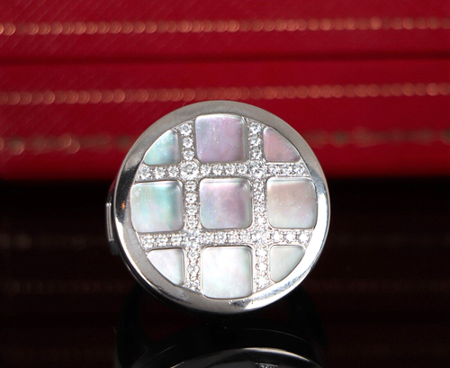 $20,500 Cartier 18k White Gold Pasha Mother Pearl Diamond Cocktail Ring #51 5.75 - 第 3/11 張圖片