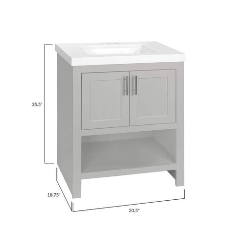 Glacier Bay Single Sink Bath Vanity 30.5" Adjustable Hinges Open Shelf Dove Gray - Picture 3 of 12