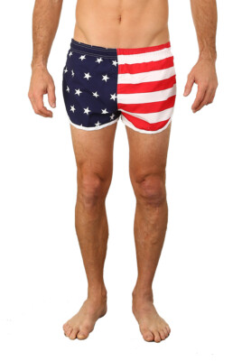 Men Running Shorts American Flag Black White Colors Bathing