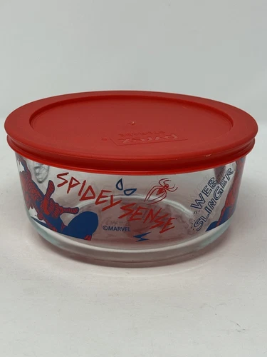 PYREX  SPIDER MAN Glass BOWL storage container 4 Cup Round w/LID MARVEL NEW rare