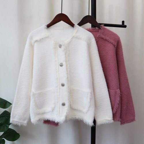 Womens Faux Mink Fur Knitted Cardigan Winter New Tassel Loose Sweater Jackets - Bild 13 von 24