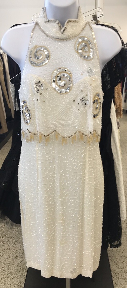 cache white beaded dress VINTAGE CALVIN KLEIN COLLECTION Full Length Black Beaded Dress Size: L –  Kardashian Kloset