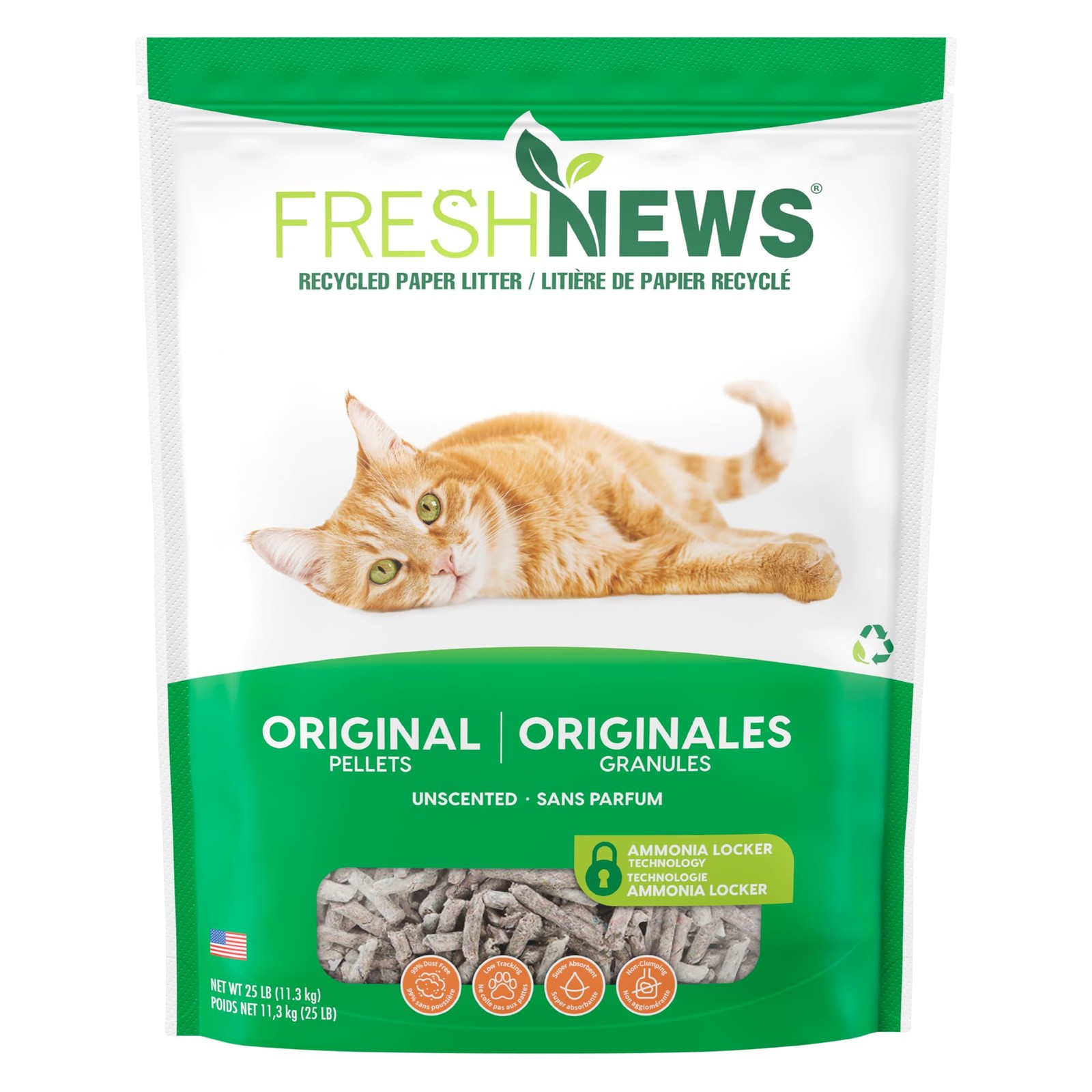 Fresh News Recycled Paper Cat Litter 25LB Original Pellet Formula Packaging May