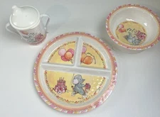 Baby Cie melamine Birthday Elephant Balloons Cake divided plate bowl Sippy Cup