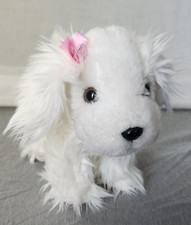 Battat Plush White Dog Fluffy Puppy Soft Toy Pink Bow 10" Stuffed Animal No Tag
