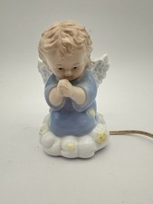 Vintage Porcelain Praying Angel Cherub Night Light Lamp Cloud Base Blue