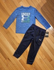 NEW Under Armour Little Boy Long-sleeve Tee  Fleece Jogger Set, Blue sz 4 