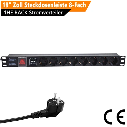 Steckdosenleiste 19" Zoll Schrank Rack 8-fach PDU Stromverteiler Schutzkontakt