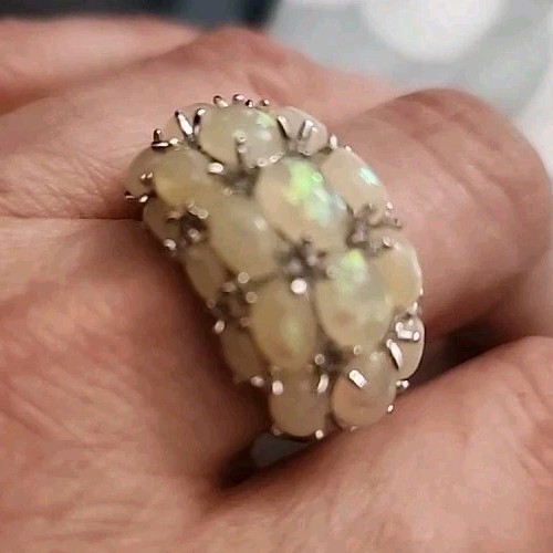 Opal Cluster Ring – Size 10 Beautiful sterling silver ring featuring Opal Stones