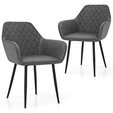 Leisure Dining Chair Set of 2 Upholstered Accent Chairs w/ Curved Backrest Gray