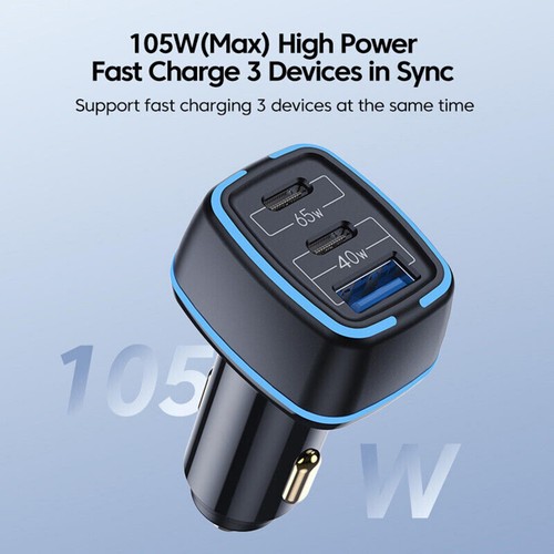 105W 3-Slot USB Type C PD Car Charger Fast Charging Adapter Cigarette Lighter - Picture 6 of 11