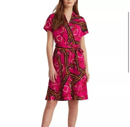 Ralph Lauren Horse Bit V Neck Pink Knee Length Equestrian Dress Size 10 - Picture 3 of 14