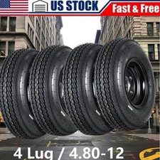 4pcs 4.80-12 4.8x12 480-12 Trailer Tires Rims 4 Lug On 4 6pr Lrc Black Wh