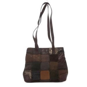 Braccialini Leather Shoulder Bag Black Patchwork X Stitch AB Condition 10x6x4in — image 6