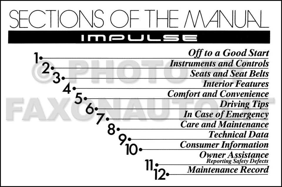 Isuzu Impulse 1991 cupé manual del propietario guía de instrucciones del operador del usuario Foto 2 de 2