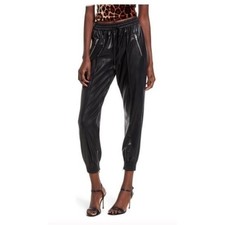 BlankNYC Women's Running Wild Faux Leather Elastic Track Pants in Black Size 26W
