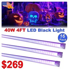 16 Pack 4Ft UV Led Black Light Fixture 48 inch 40W Easy Installation Party D cor