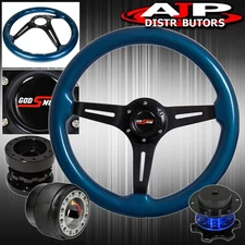 Extender + Quick Release For 89-05 Eclipse + Blue Wood Deep Dish Steering Wheel