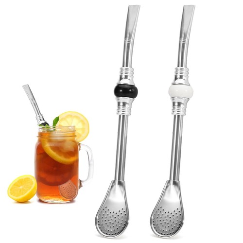 2 Pcs Stainless Steel Yerba Mate Straw, Reusable Bombilla Mate Spoon Straws, ...