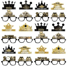 2026 New Year’s Eve 24PCS Party Supplies Set – 12 Black & Gold “Happy New Yea...