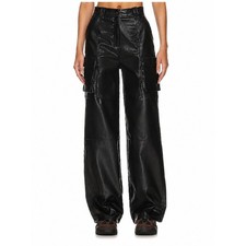 Superdown Wide Leg Faux Leather Cargo Pants - Black Halley Pants Medium