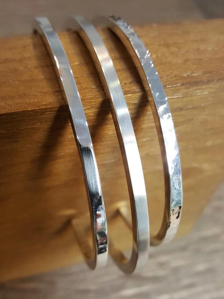 Polished Sterling Silver Cuff Bracelet Handmade Square Bangle Unisex Cuff Bangle - Image 3 of 4