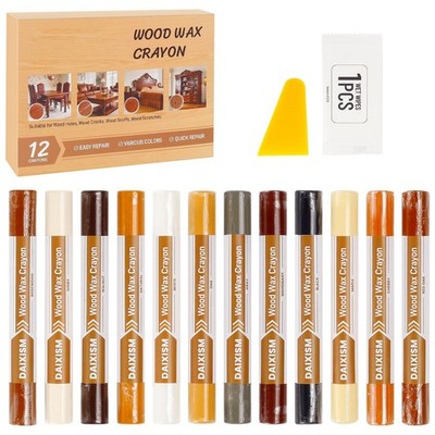 12 Colors Wood Filler Sticks,Wood Repair Wax Crayons Furniture Touch Up...