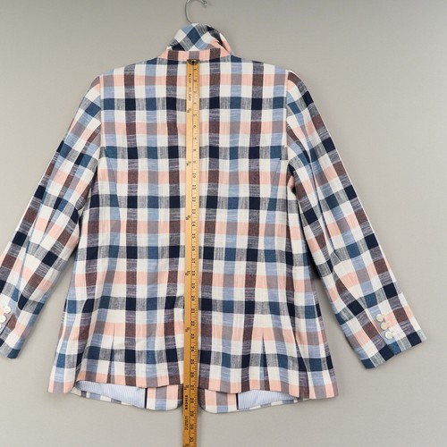 Talbots Blazer Womens Size 12 Pink Blue Plaid Cotton Blend Lined 1 Button Jacket - Picture 8 of 13