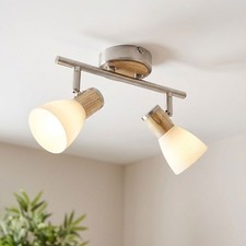 Deckenlampe Deckenleuchte Landhaus Stil Holz Glas Deckenstrahler 2 flammig