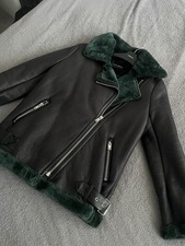 Image of Black coat with Green Faux Fur trim from Next size 10 petite New Without Tags