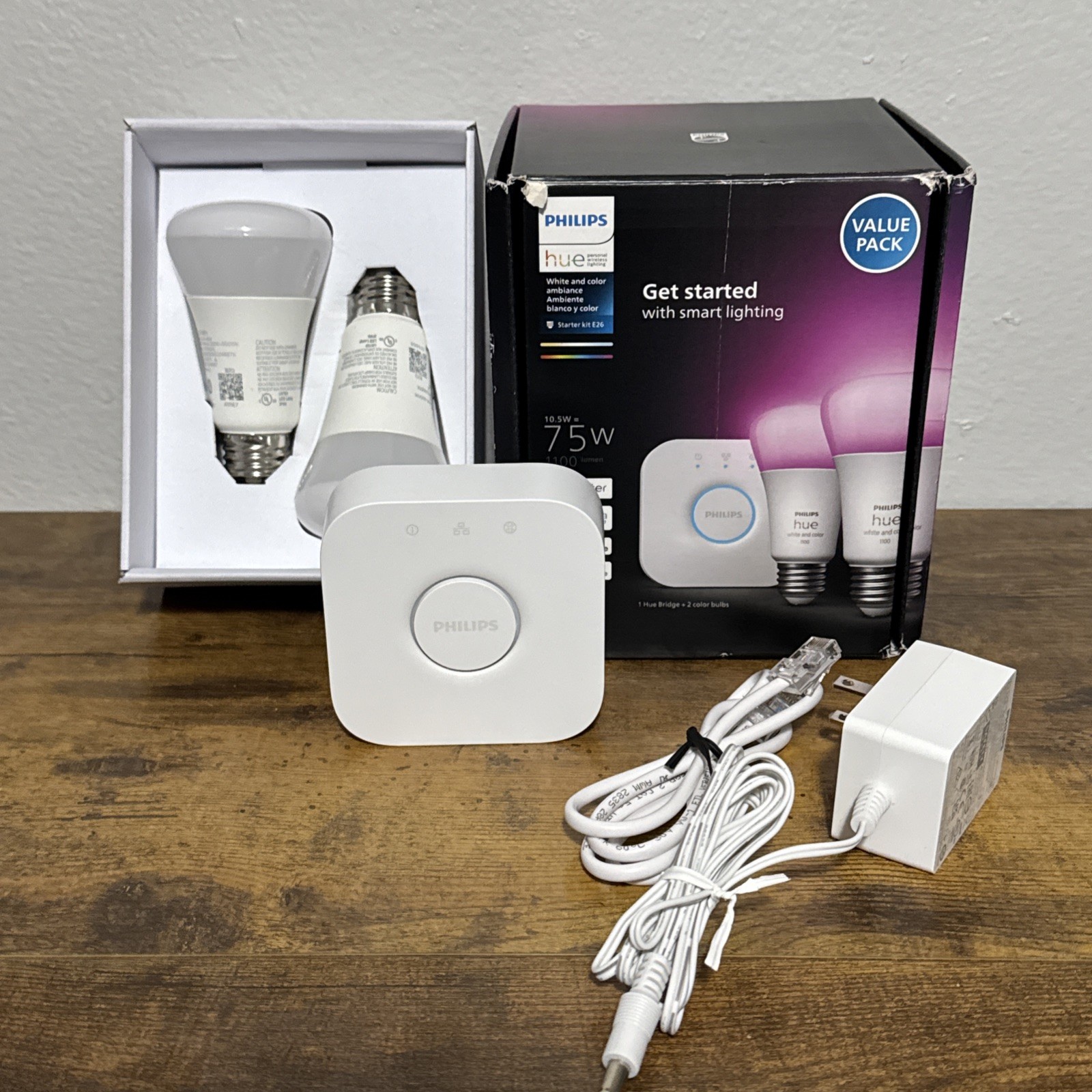 Philips Hue Color 75W A19 Smart LED Bulb 2PK + Hue Bridge - White and Color