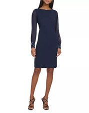 KARL LAGERFELD PARIS Scuba Crepe Chiffon Sleeve Sheath Dress MSRP 138