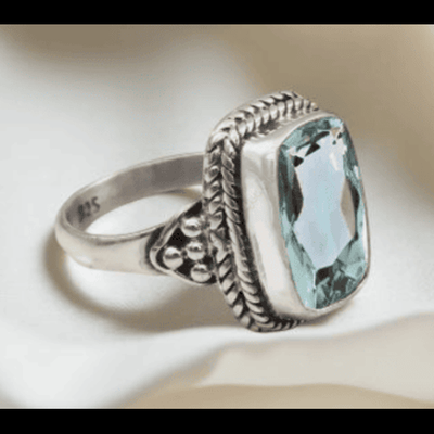 #ad Aquamarine Lab Created Gemstone Ring 925 Sterling Silver Handmade Ring All Size $14.85