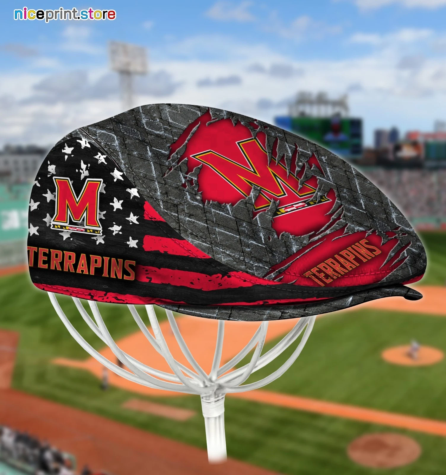 Maryland Team Terrapins Jeff Cap Newsboy Cap Flat Golf Driving Hat for Men